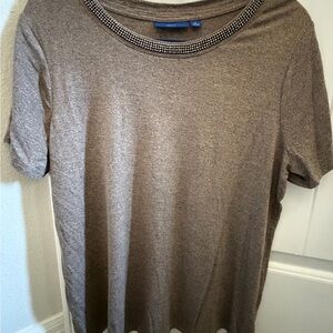 Apt. 9 Brown Short Sleeve Top with Beaded Neckline